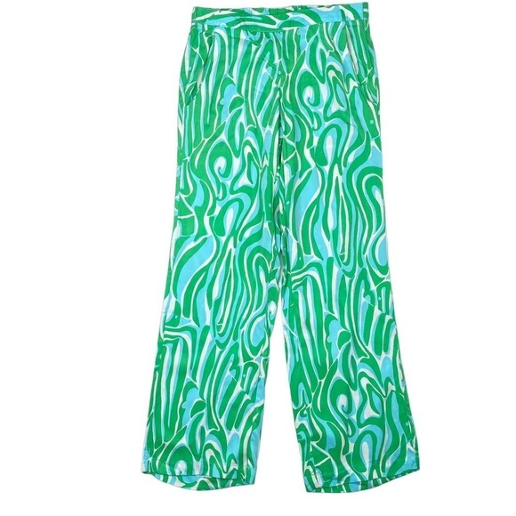 Lilly Pulitzer Green Blue Ripple Print Palazzo Finders Keepers Pants Size XSmall - Picture 1 of 8